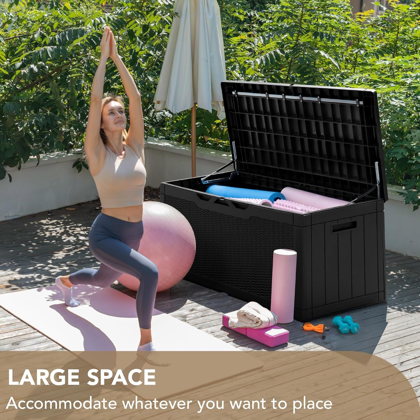 Devoko 100 Gallon Deck Box, Waterproof Outdoor Storage Box with Cushion (Black)