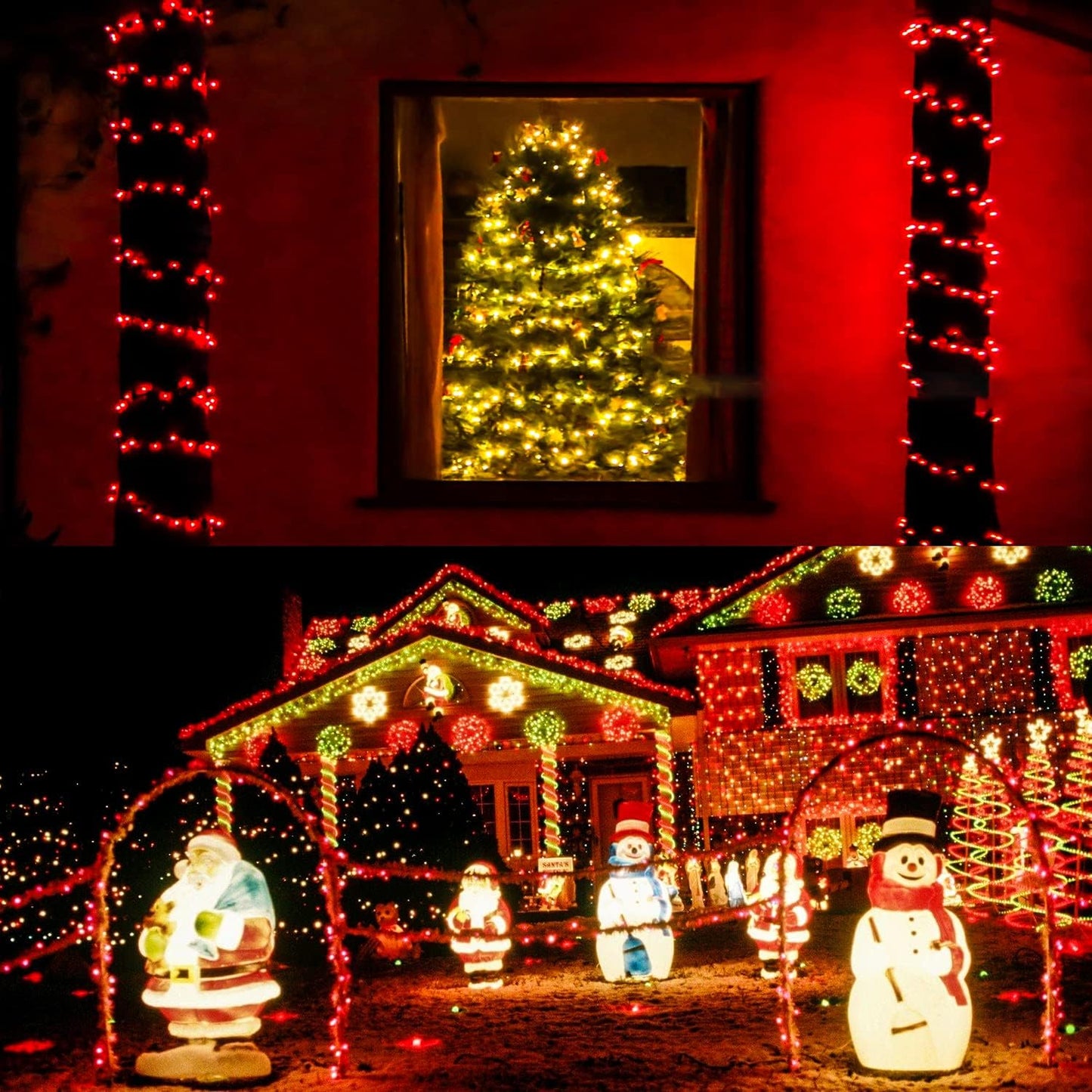 Upgraded 75.8 FT 200 LED Red Christmas Lights Outdoor Indoor, Memory Function & Timer & 8 Modes, Extendable Green Wire Waterproof String Light for Christmas Tree Party Wedding Home Garden Decorations