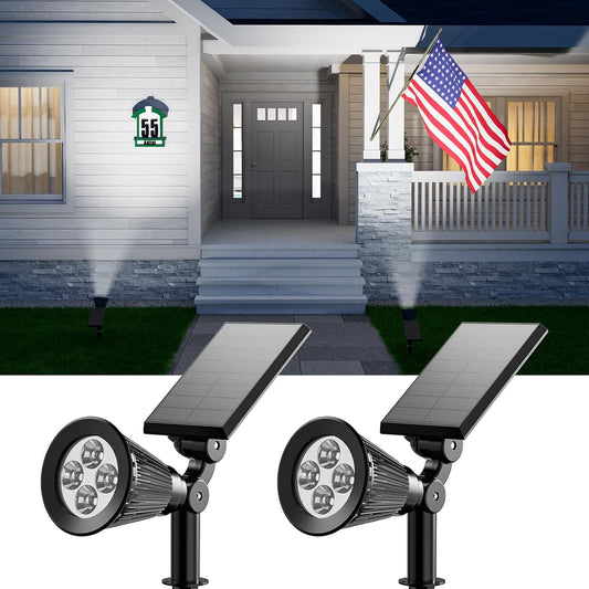 2 Pack Solar Spotlights Outdoor Waterproof for Flag, Tree, Statue, Number Sign, Plant Pot, Bright LED Outside Landscape Flood Lamp for Accent Uplighting Yard, Garden, Driveway, Walkway, Porch, Fence