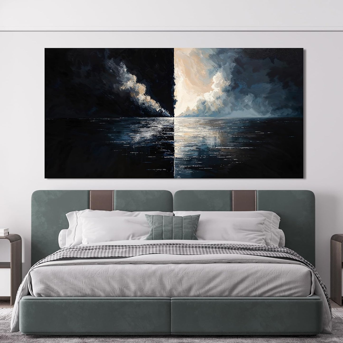 Abstract Large Wall Art Decor Wall Art Pictures for Living Room Abstract Canvas Art Wall Decor Modern Black and White Wall Art Prints Oversized Coastal Wall Art Bedroom Office Home Decor 29" X 58"