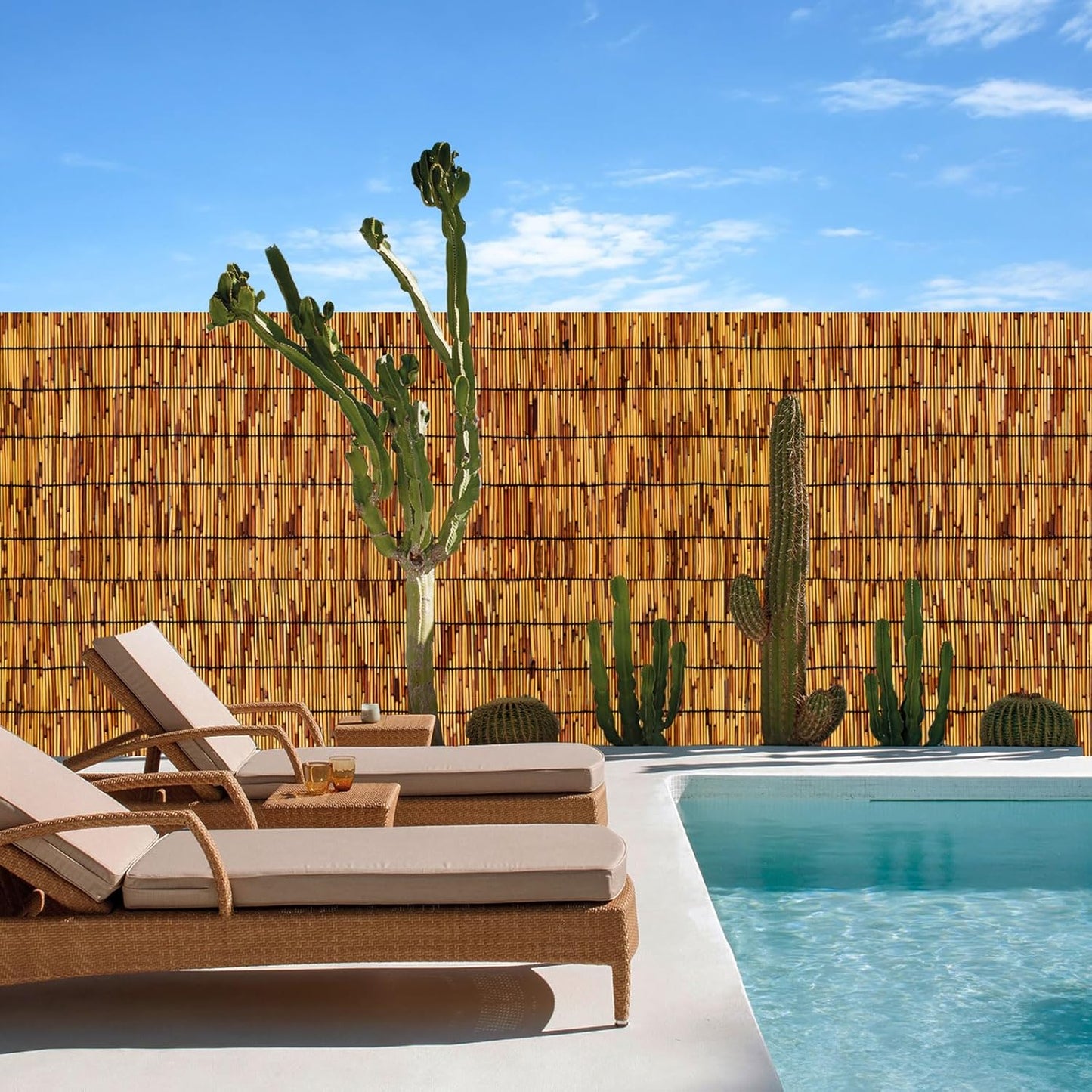 Reed Fencing Rolls,Patio Privacy Screen,Decorative Bamboo Fence Rolls for Patio Balcony Garden Backyard Outdoor,6x16FT(2Pcs)