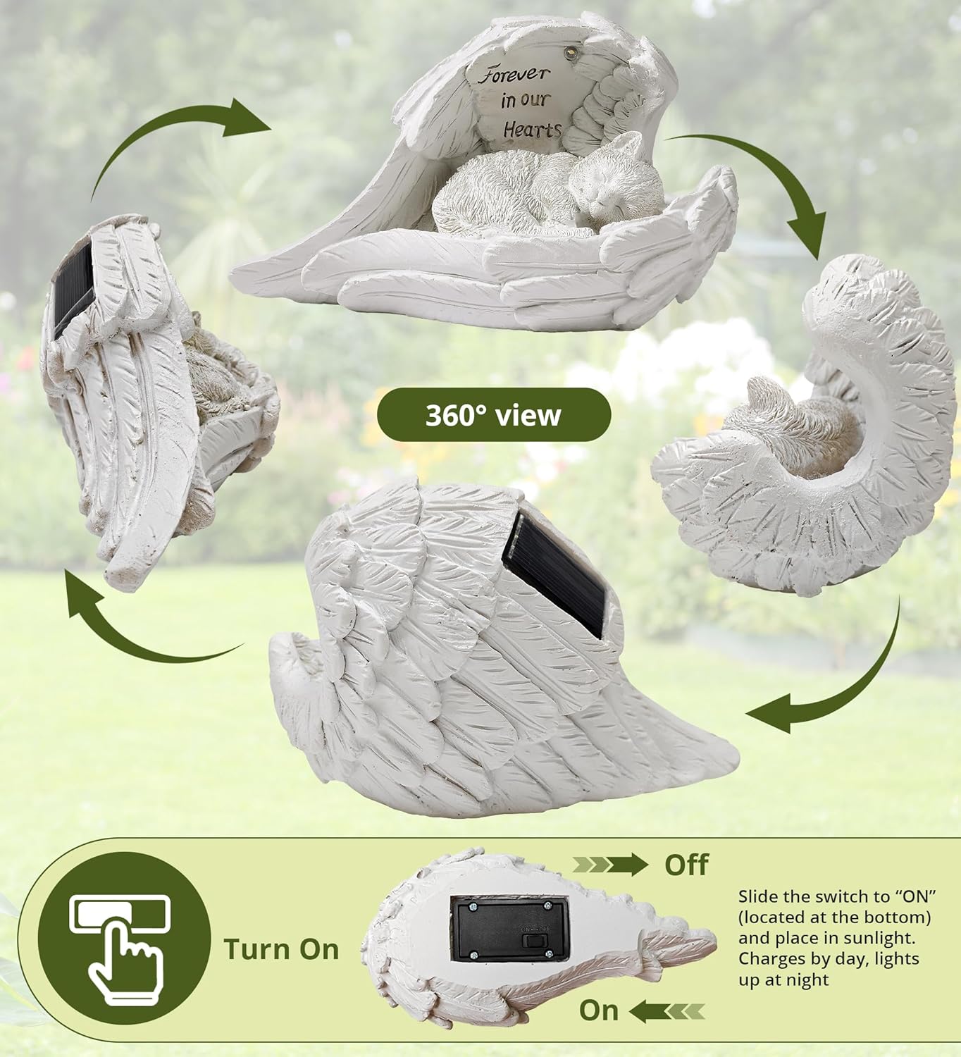 Pet Cat Solar Garden Memorial Statue – Outdoor Resin Angel Kitty with Solar Light, Guardian Angel Kitten Memorial Gift for Patio, Lawn, Yard, or Garden Decor