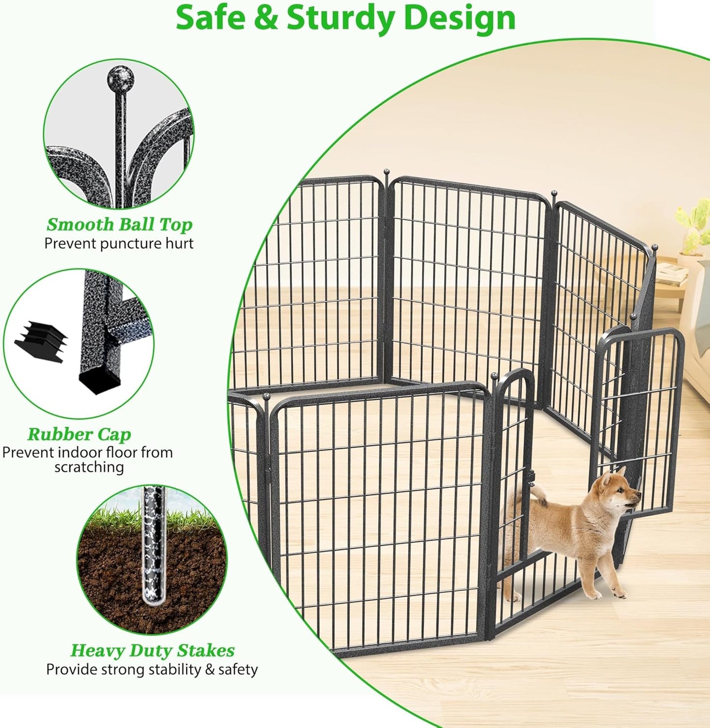 Decorative Black Metal Fencing Garden Fence with Gate, 23ft(L) 32in(H) 10 Fence Panels No Dig Fence Rustproof Animal Barrier Fence Temporary Dog Panels Fencing Outdoor