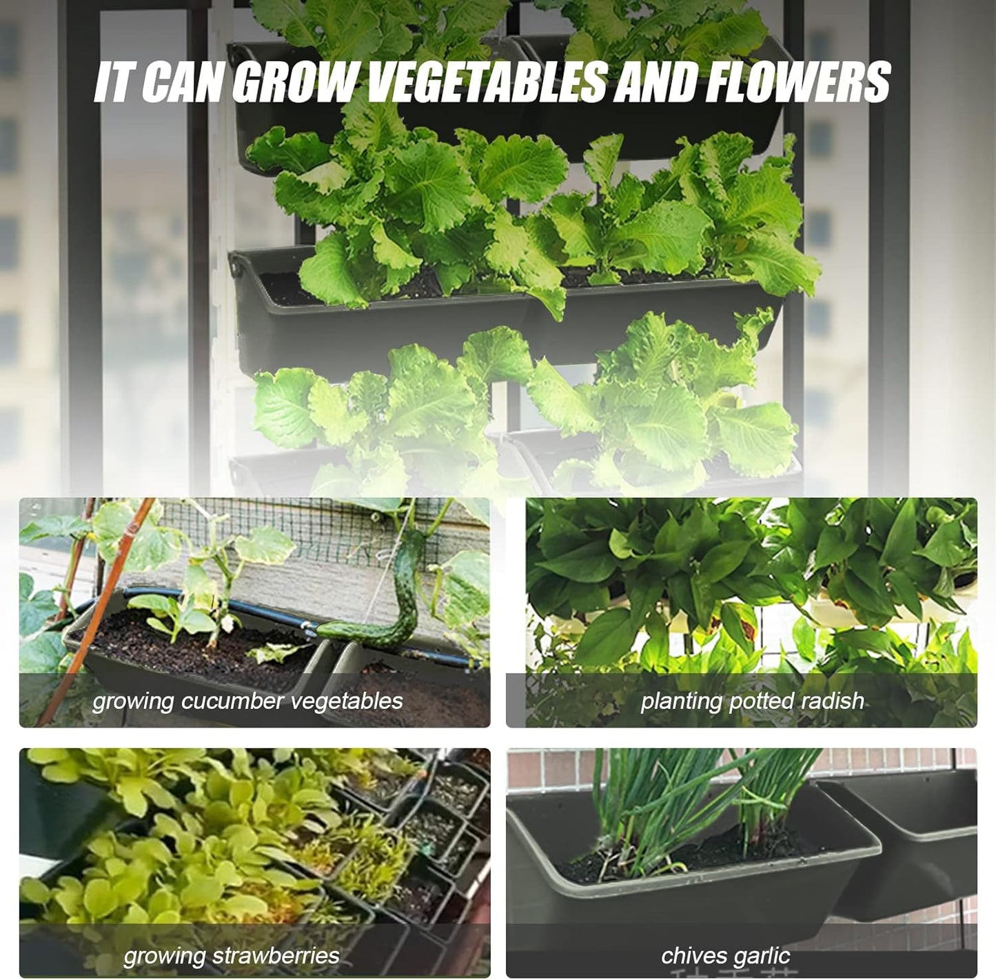 8 Pockets Vertical Planters,Wall Mounted Plastic Plant Grow Pots,Wall Pocket Planters for Indoor,Outdoor,Balcony,Garden Decoration,Green