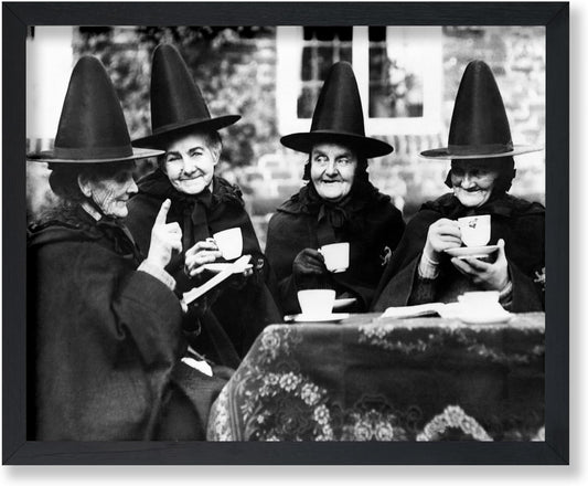 Poster Master Classic Photograph Poster - Vintage Halloween Print - Gift for Artist, Friend - Witches Tea Party, Old Women Smiling, Wearing Robes - Wall Decor for Living Room, 18x24 Unframed Wall Art