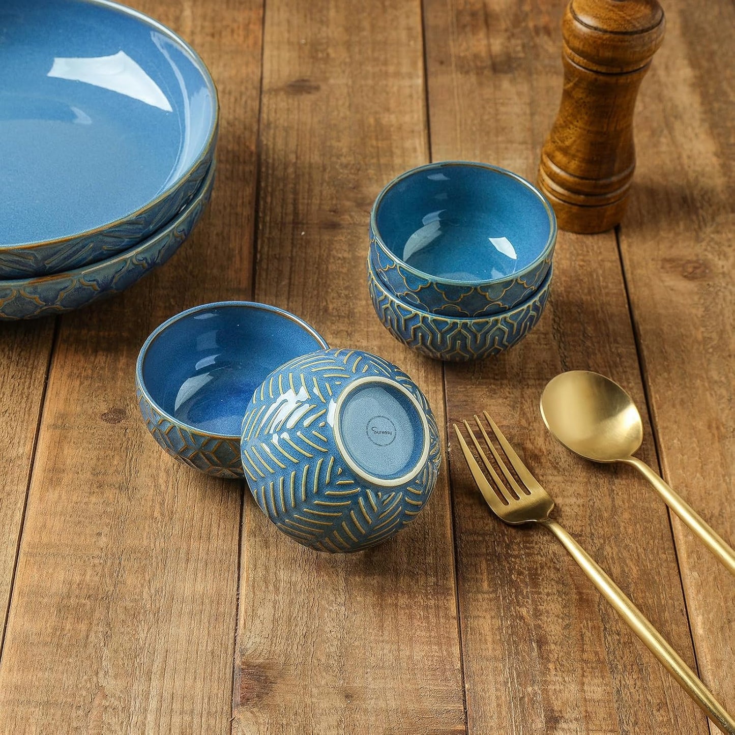 Sureasy Mini Ceramic Dipping Bowls – 4 oz, 3.5 Inch Small Bowls for Sauces & Side Dishes, Microwave & Dishwasher Safe, Set of 4, Blue