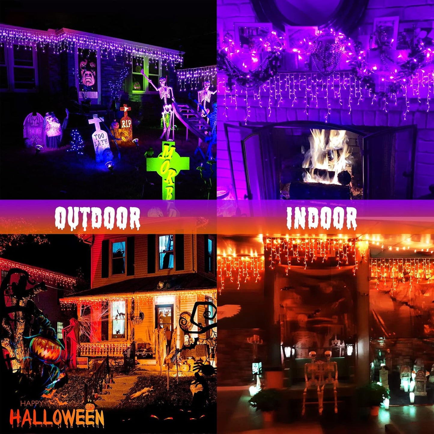 JMEXSUSS 400 LED Color Changing Halloween Lights Outdoor, 38.8ft Orange to Purple Halloween Icicle Lights with Remote, Waterproof String Light Plug in for Outdoor Indoor Party Decor