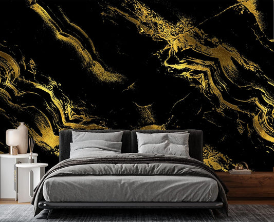 Black Gilded Marble Wall Mural Wallpaper for Bedroom 103" x 69"