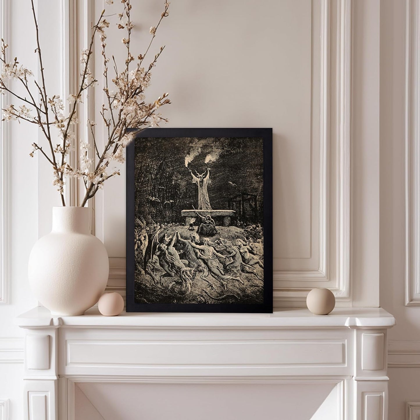 Poster Master Vintage Gustave Dore Poster - Retro Illustration Print - Gift for Gothic, Horror Fan - Dance of Sabbath, Witch, Magic, Spell - Wall Decor for Bedroom, Dorm, 8x10 Black Framed