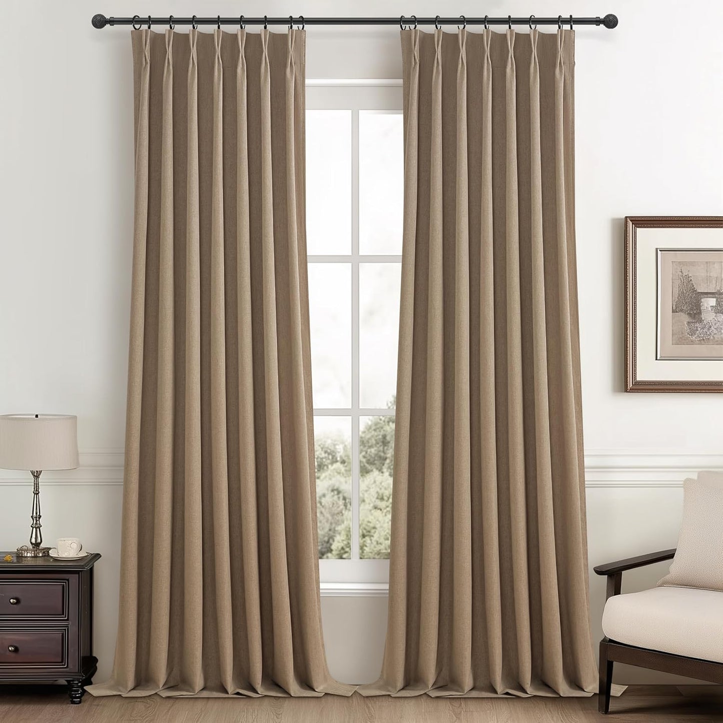 RustBrown Linen Pinch Pleated Curtains 102 Inches Long Heavy Duty Thermal Insulated Extra length Burg for Dining Room Cottage Total Blackout 48/60/72 Wide Window Treatments Drapes with Hook 2 Panels