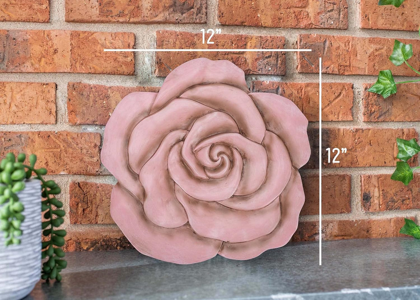 NAT & Jules Rose Flower Shaped Dimensional Indoor Outdoor 12 inch Cast Resin Decorative Garden Stepping Stone, Patio, Walkway Sculpture Yard Art, Pink