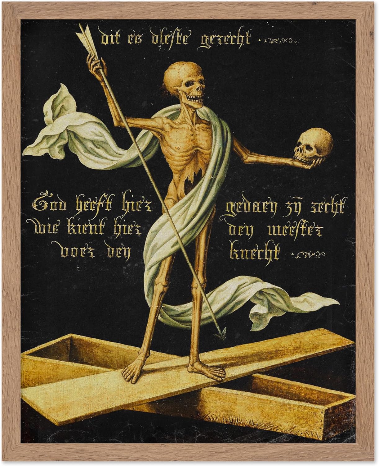 Poster Master Vintage Medieval Poster - Retro Gothic Print - Gift for Artist, Friend - Allegory of Life and Death, Skeleton, Dark, Skull - Wall Decor for Home, Living Room, 16x20 Beige Framed