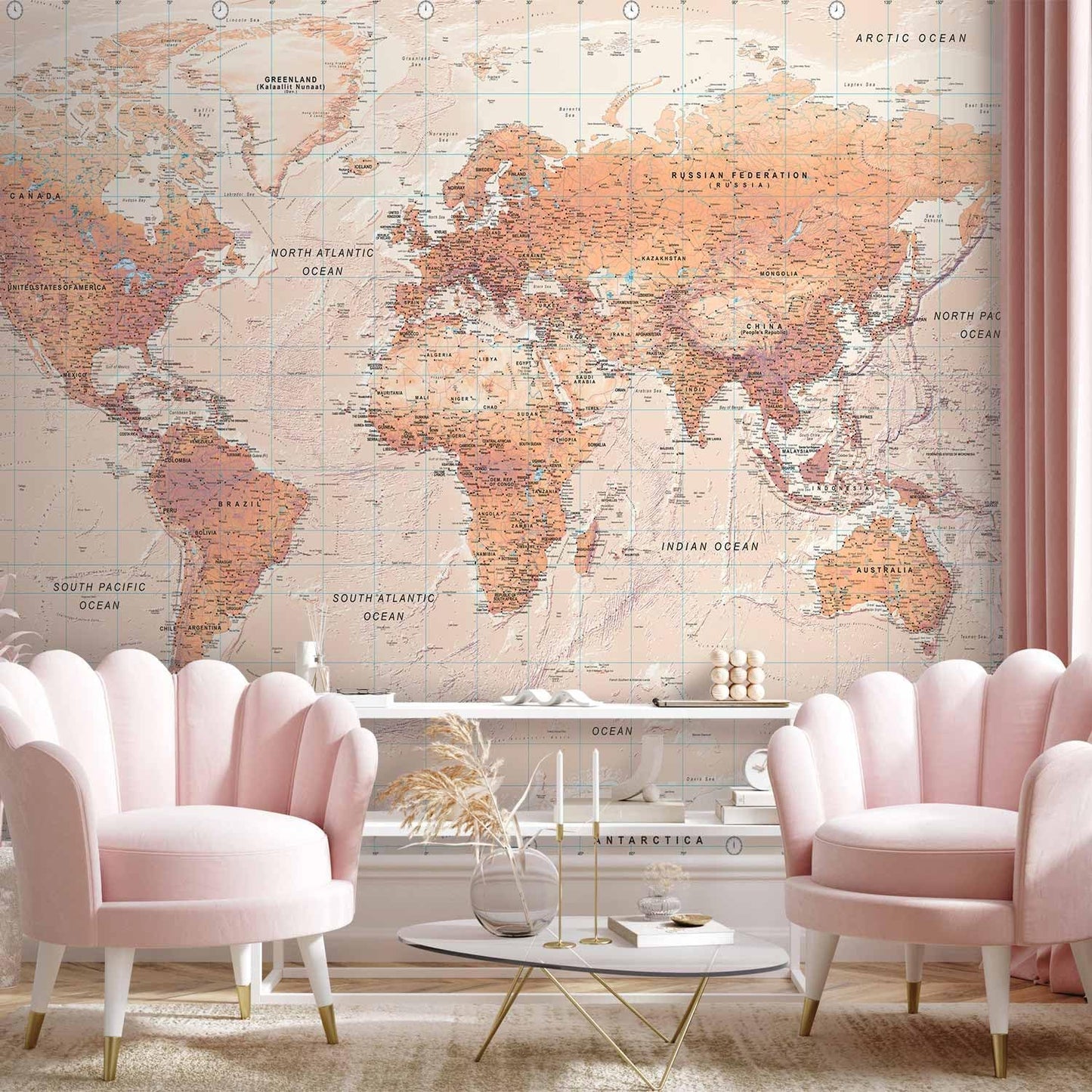 artgeist Wall Mural World Map 193x138 in - XXL Peel and Stick Self-Adhesive Wallpaper Removable Large Sticker Foil Wall Decor Print Picture Image Design Map of The World k-A-0091-a-c