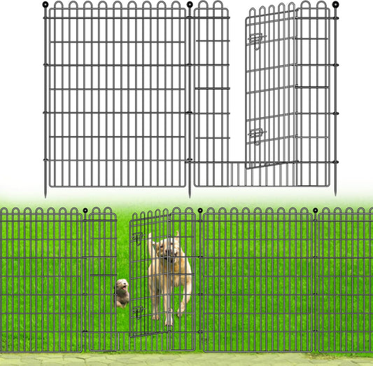4 Panels No Dig Decorative Garden Fence with Gate for Yard, 48 in(H) X 10.5 ft(L) Animal Barrier Fencing for Outdoor Dog, Metal Portable Garden Fences for Borders, Pets, Landscape, Temporary Fence