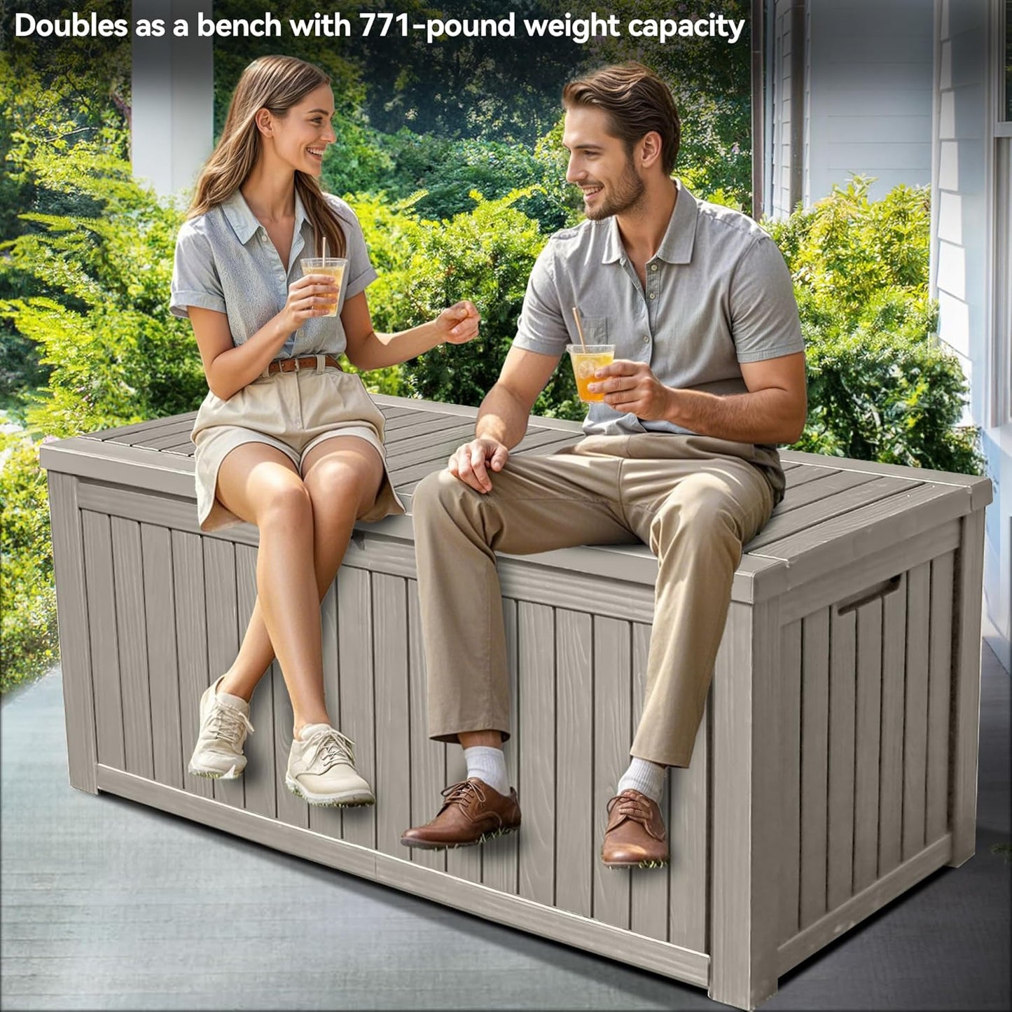 YITAHOME 150 Gallon Large Deck Box w/Divider, XL Waterproof Outdoor Storage for Patio Furniture,Outdoor Cushions, Garden Tools, Sports Equipment and Pool Supplies, Resin, Lockable, Taupe