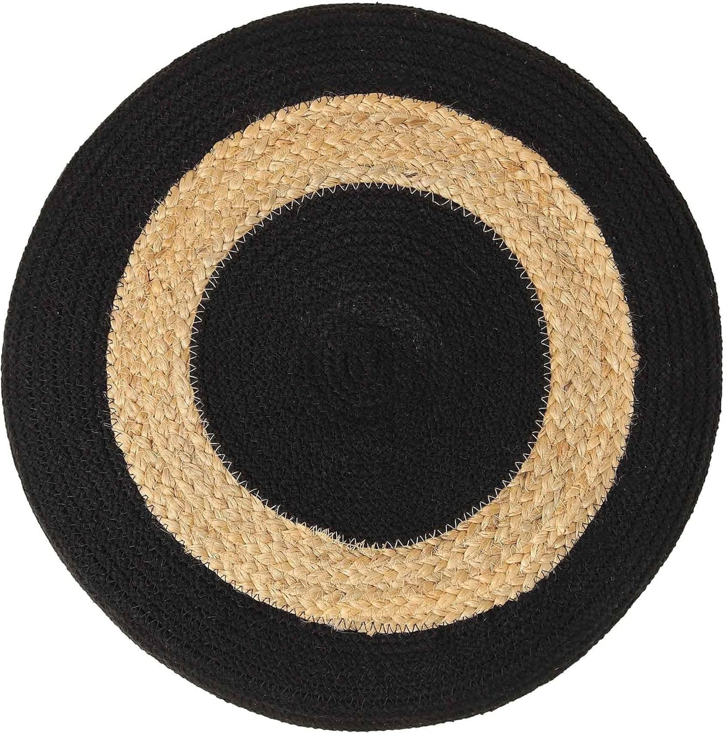 REDEARTH · Cylindrical Pouf Foot Stool Ottoman - Jute Braided Pouffe Poof Accent Sitting Footrest for The Living Room, Bedroom, Nursery, Patio, Lounge & Other Rooms (14.5”x14.5”x16”; Black Natural)