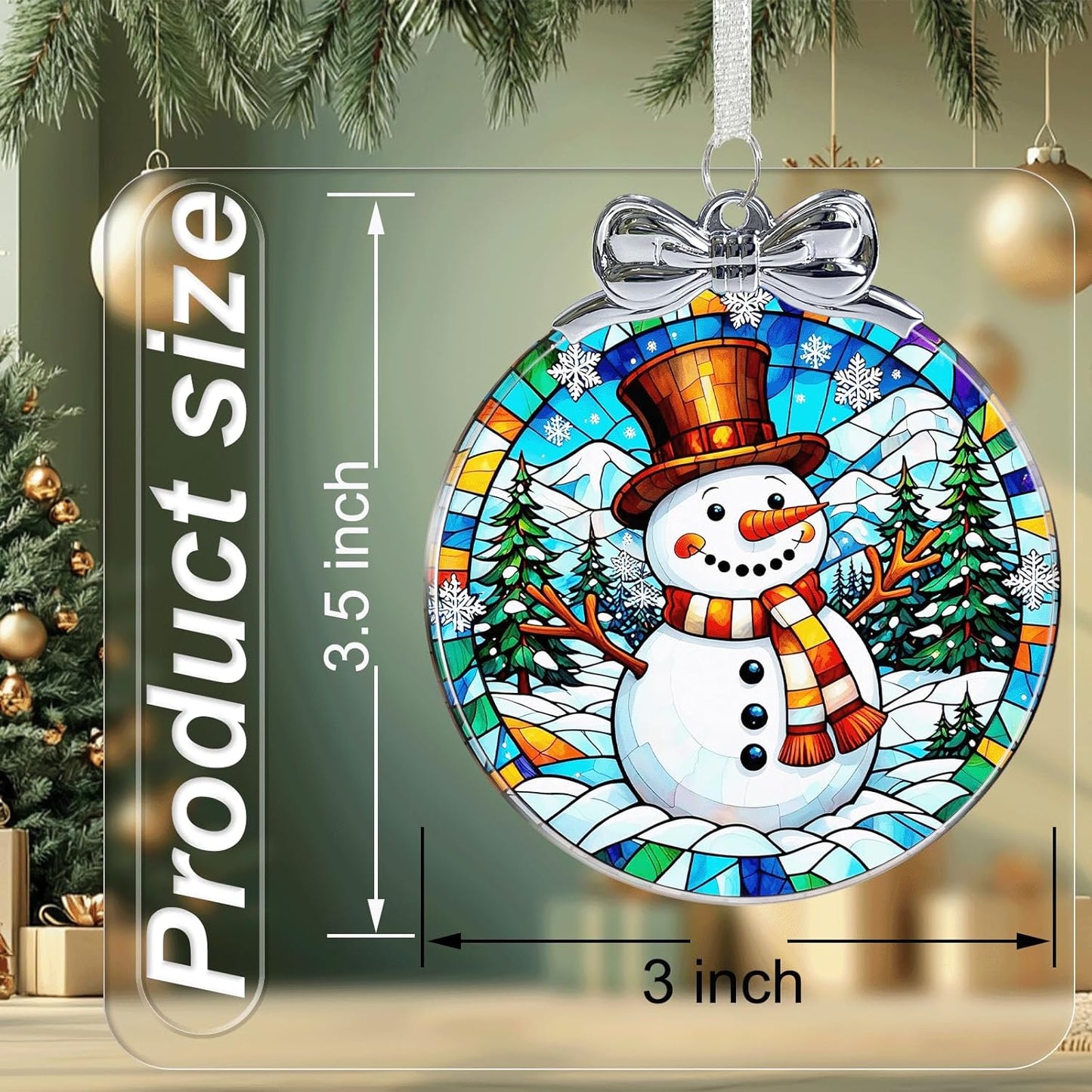 Snowman Stained Glass Christmas Ornament - Hanging Ornaments for Christmas Tree Decorations -Holiday Keepsake Present Exchange Idea