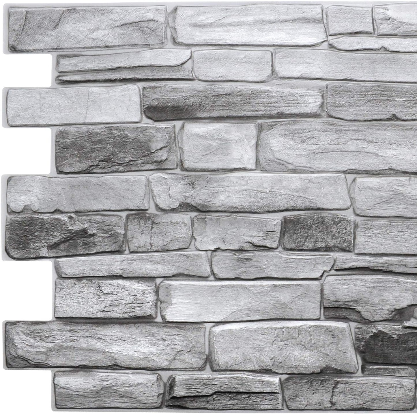 Dundee Deco Grey Faux Stone PVC 3D Wall Panel, 3.2 ft X 1.6 ft (98cm X 50cm), Interior Design Wall Paneling Decor, Sample 9 in X 9 in