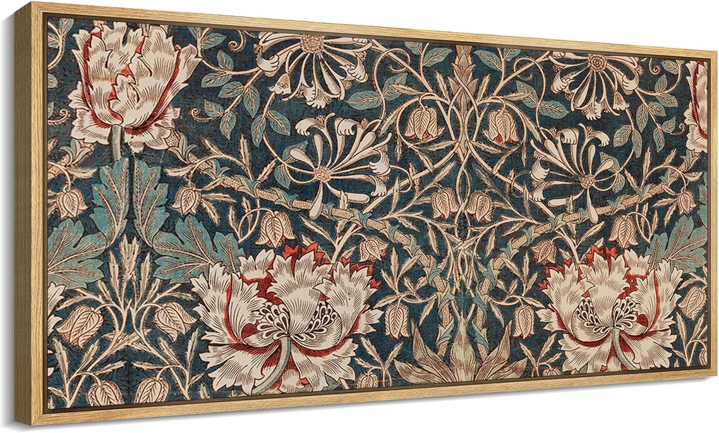 MUDECOR Extra Large Framed Canvas Print Wall Art Botanical Elegance Victorian Style Floral Antique Retro Fine Art Illustrations Decorative Colorful for Bedroom - 60"x30"