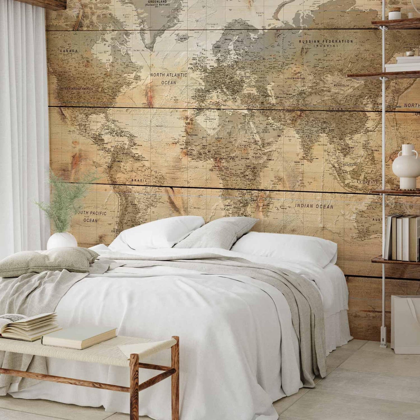 artgeist Premium Wall Mural World Map 98x69 in - XXL Non-Woven Wallpaper Fleece Wall Decor Photo Print Picture Image Design Home Map of The World k-A-0218-a-a