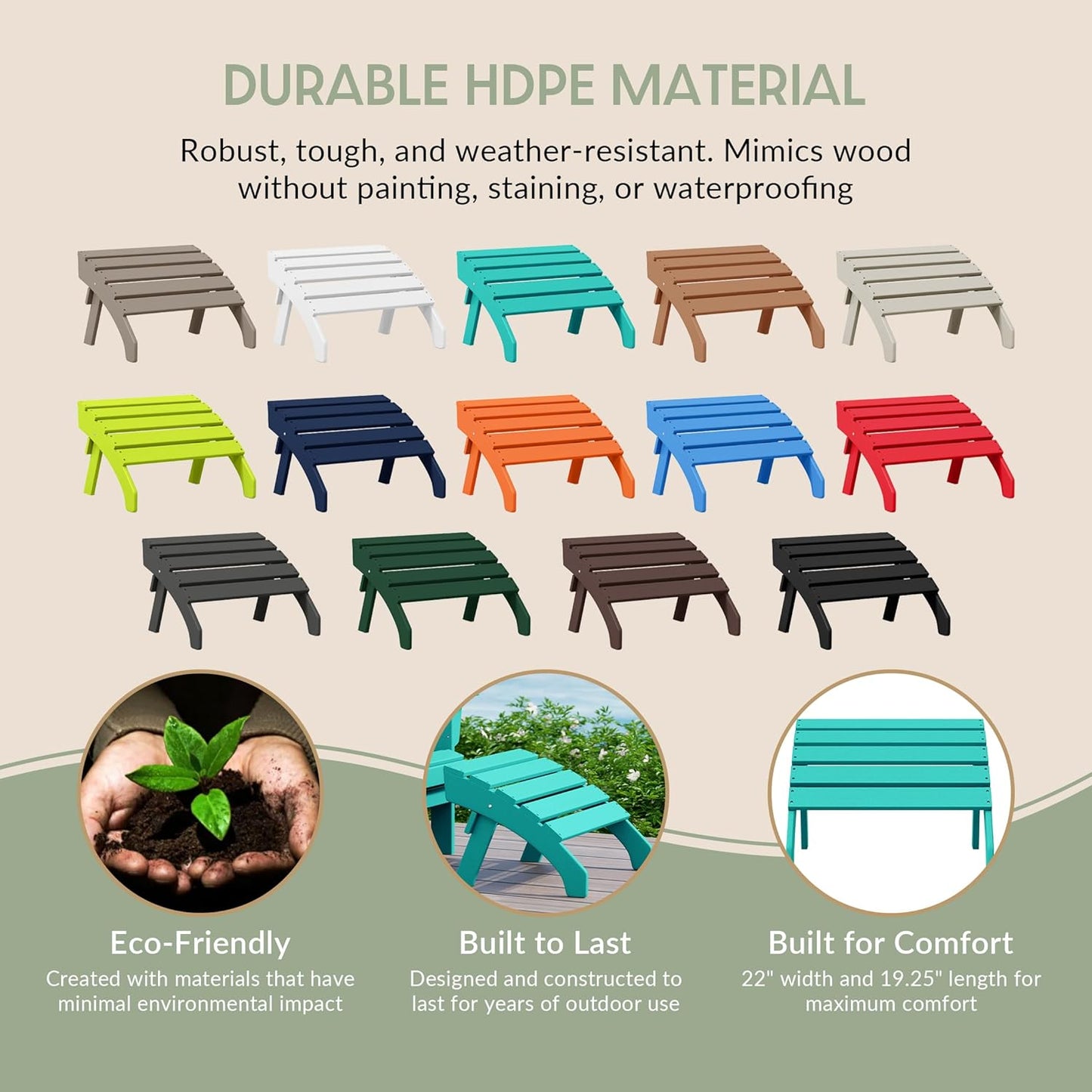 WestinTrends Dylan Outdoor Patio HDPE Adirondack Ottoman Footrest, Turquoise