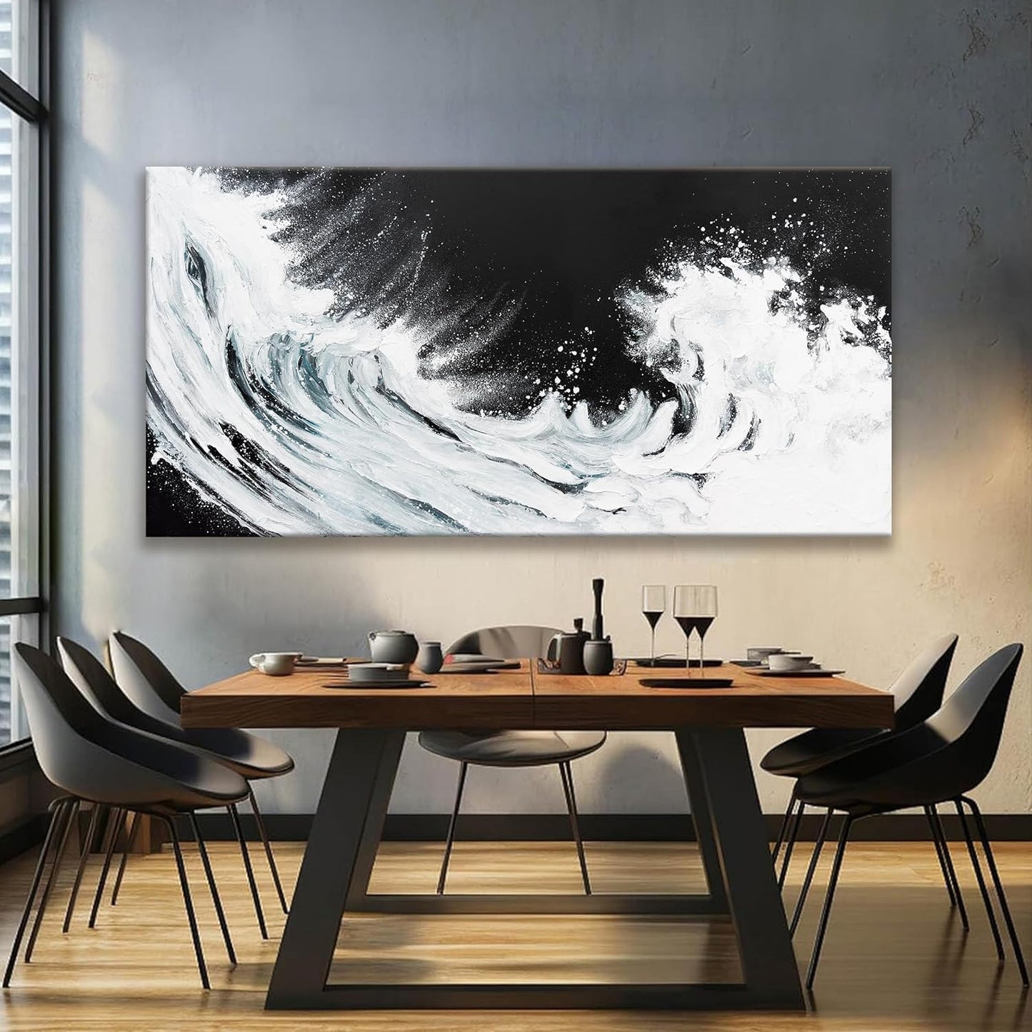 TAIJXAGSG Abstract Wall Art Canvas Art Wall Decor For Living Room Decorations Large Black And White Abstract Wall Decor White Ocean Waves Wall Art For Home Bedroom Kitchen Office Artwork 29x58 Inch