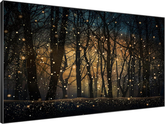 SIGNWIN 46"x72" Extra Large Framed Wall Art Magical Firefly Night Forest, Enchanted Woodland Scene for Home Living Room Bedroom Decor (Frame Assembly Required)