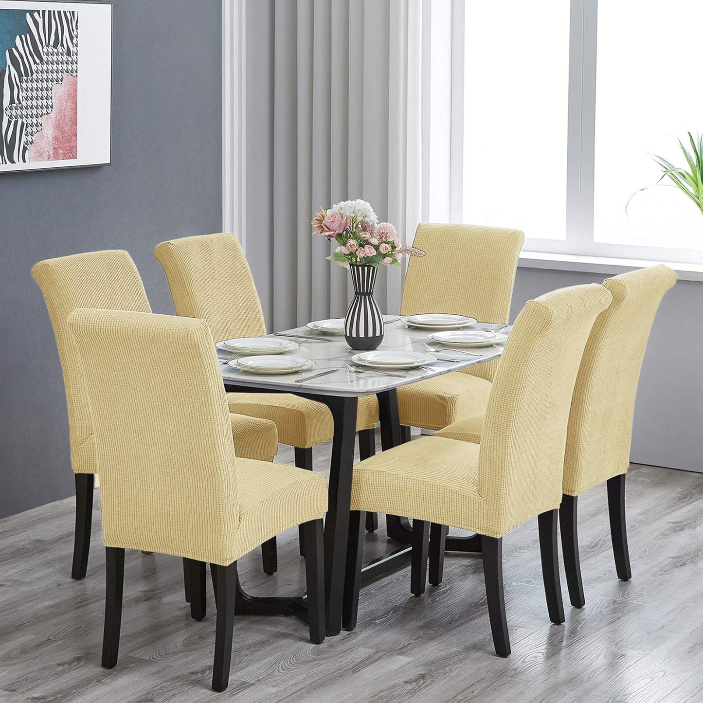 Howhic Stretch Chair Covers for Dining Room Set of 6, Removable Washable Dining Room Chair Covers, Dining Chair Slipcovers Seat Protector, Great Decoration for Home and Banquet (Champagne, 6 Pack)
