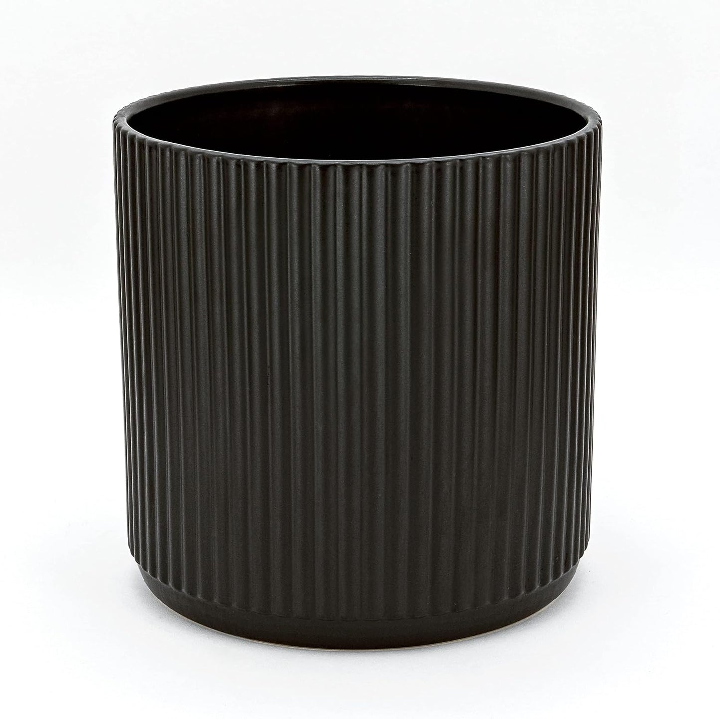 Amazon Basics Fluted Ceramic Round Planter, 10-inch, Black