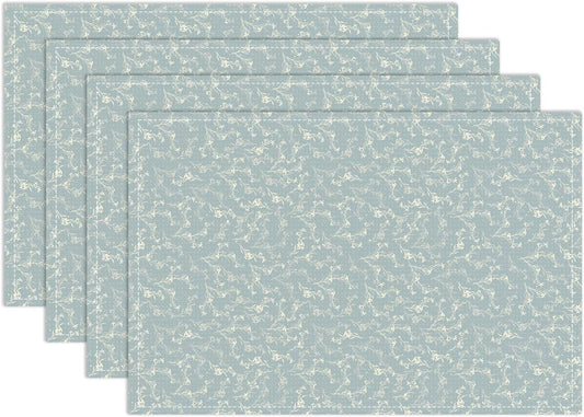 Blue Placemats Set of 4, Flower Table Mat for Home Kitchen, Restaurants, Outdoor Linen Washable Place Mats 12x18 inch Party Event Dining Decoration-13