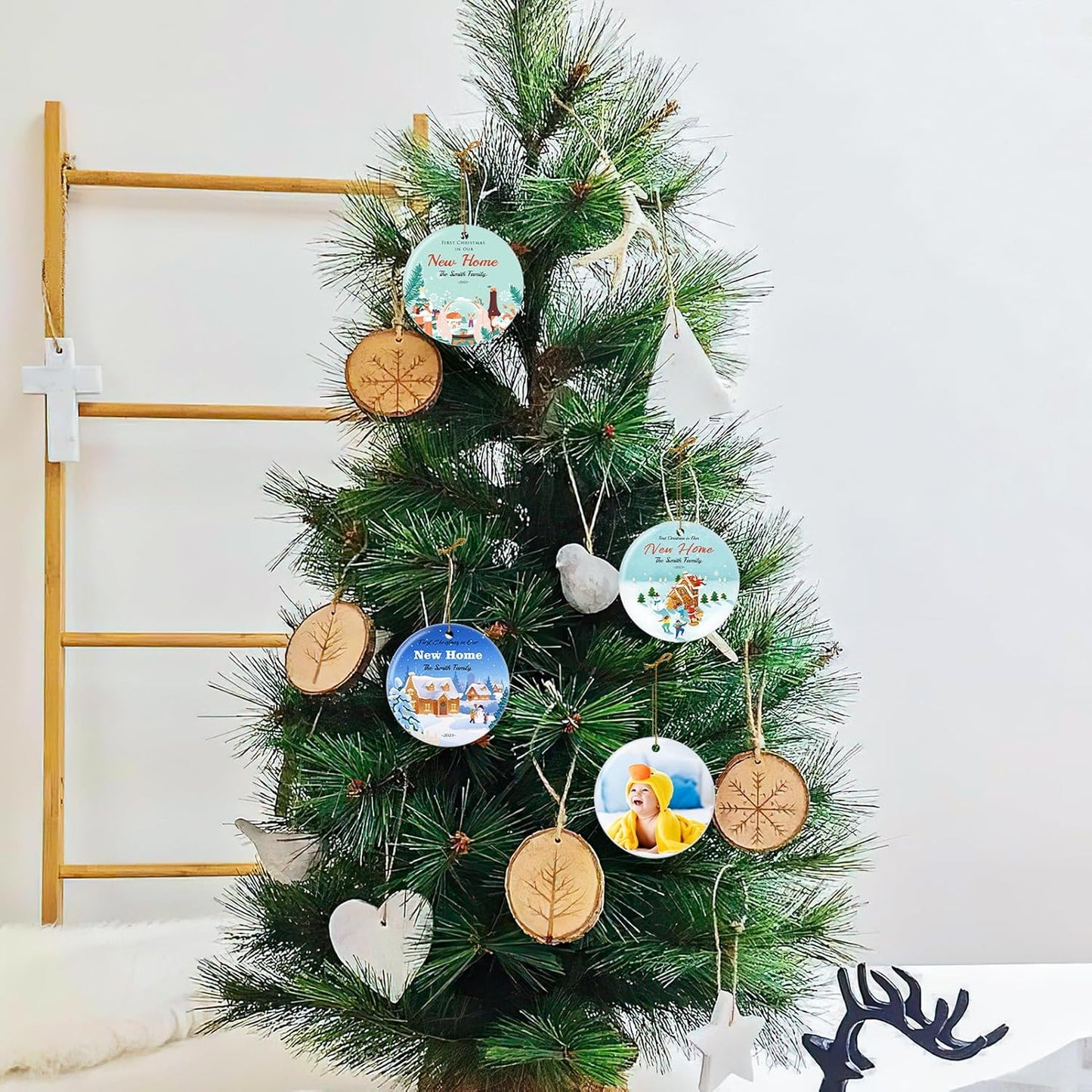 Personalized First Christmas in Our New Home Hanging Ornament 2025, Ceramic Custom Christmas Photo Ornament Xmas Tree Decorations Housewarming Gift for Family Couples Wedding