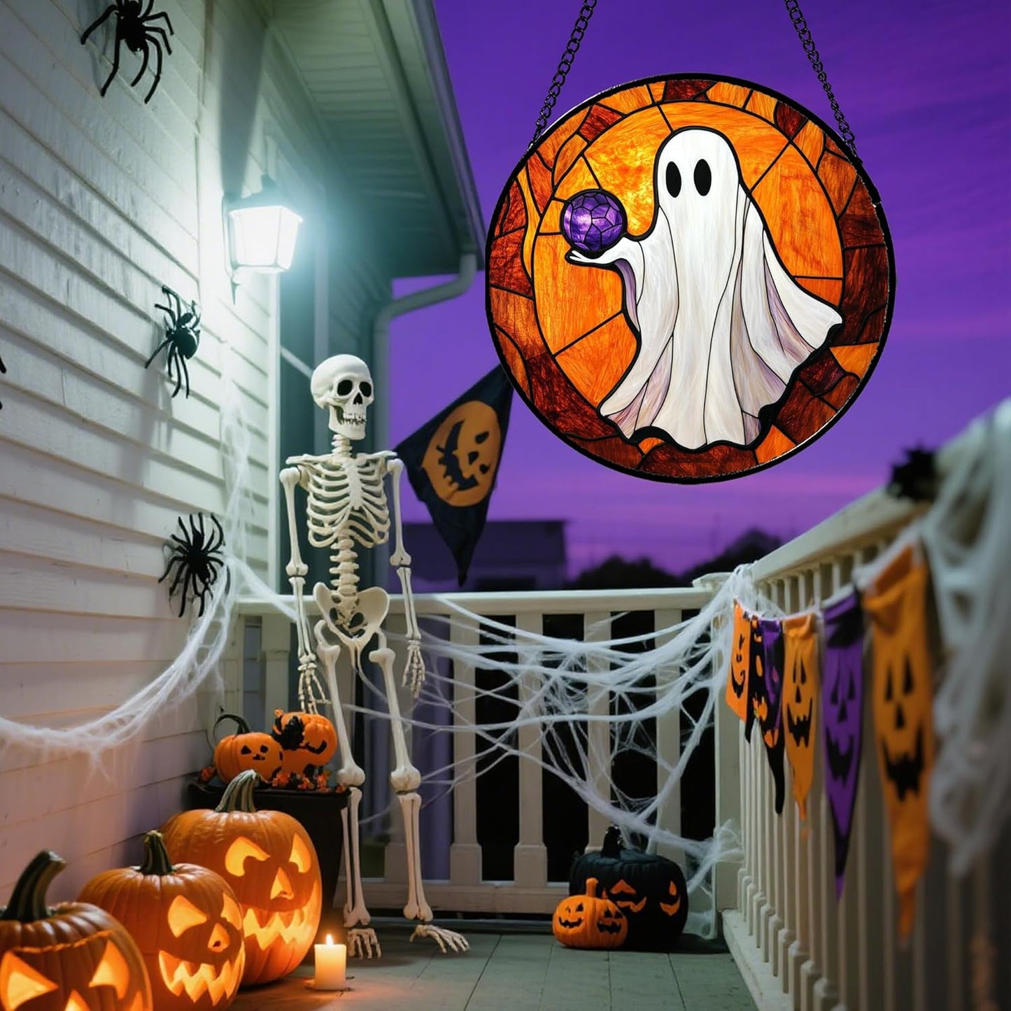 Stained Glass Window Hanging - Halloween Decorations Ghosts Vampire Suncatcher for Doors Garden Indoor Funny Spooky Sun Catchers Gothic Decor Horror Gifts for Women Men Friend 6.3 in