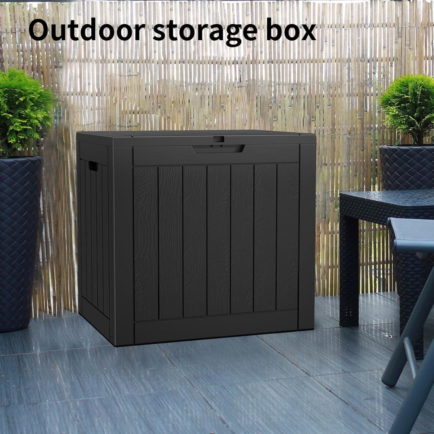36 Gallon Outdoor Deck Box,Storage Lockable Waterproof Patio Furniture,Garden Tools,Cushions,Pool Accessories Outside Storage Resin Box(Black)