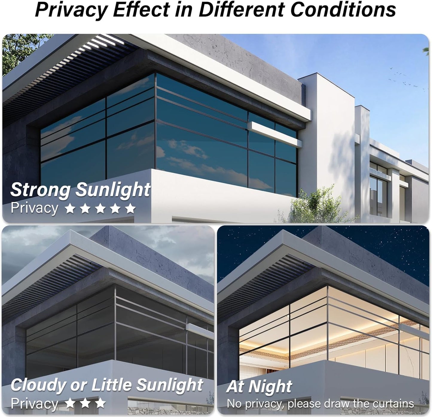 Kromapolis One Way Window Privacy Film Reflective Mirror Home Window Tint, Daytime Privacy Heat Control Anti UV Glass Tinting Static Cling (Black-Silver, 17.5 x 157.4 inch)