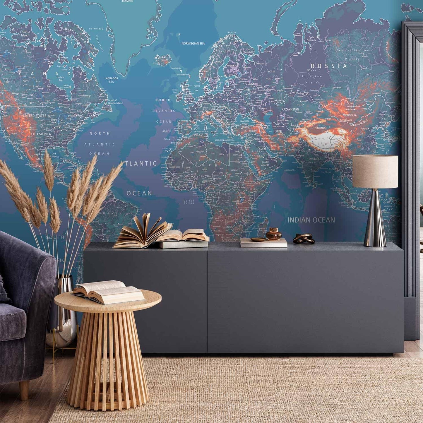 artgeist Wall Mural World Map 135x101 in - XXL Peel and Stick Self-Adhesive Wallpaper Removable Large Sticker Foil Wall Decor Print Picture Image Design Map of The World k-A-0061-a-d