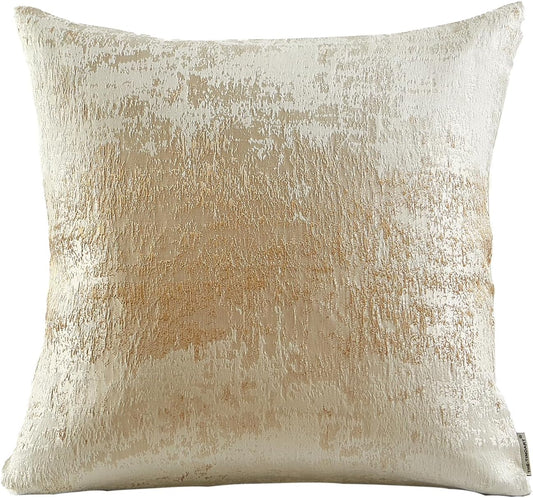THE-TINOART Modern Beige & Gold Jacquard Pillow Cover 20x20 - Reversible Luxury Throw Pillow Cover with Gold Embroidery & Velvet Backing, Decorative Cushion Cover for Sofa/Bed/Living Room