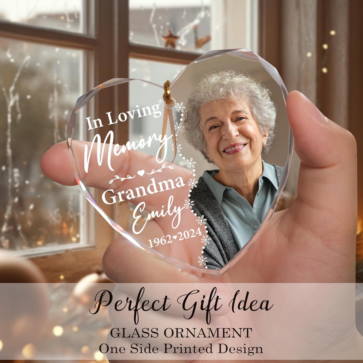 2025 Personalized Memorial Glass Ornament – Christmas-Birthday-Anniversary Keepsake for Loss of Loved One – Custom Photo Name Year – in Loving Memory Heart Clear Decoration