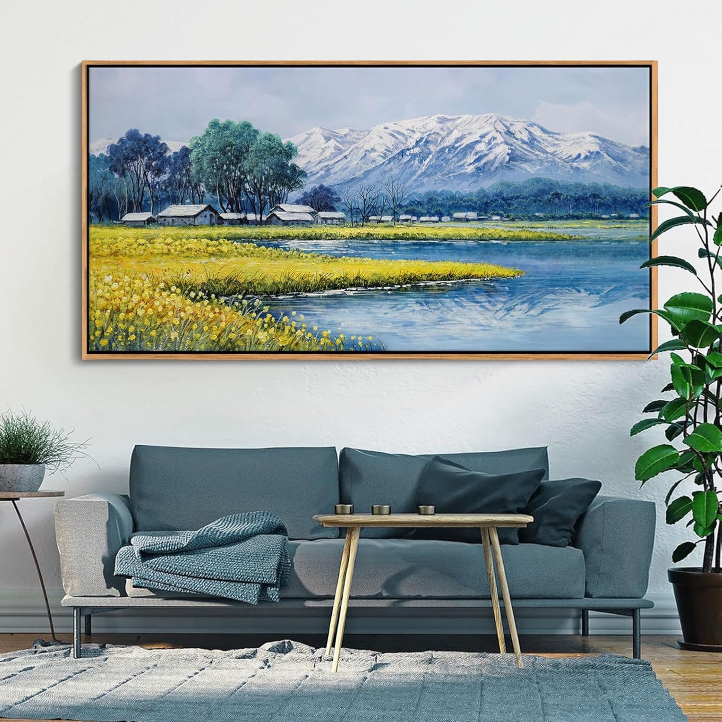 Landscape Wall Art - Japanese Mountain Nature Canvas Artwork for Living Room, Rustic Wall Art, Country Wall Decor, Farmhouse Paintings, Yellow Scenery Wall Pictures for Bedroom 29×58IN