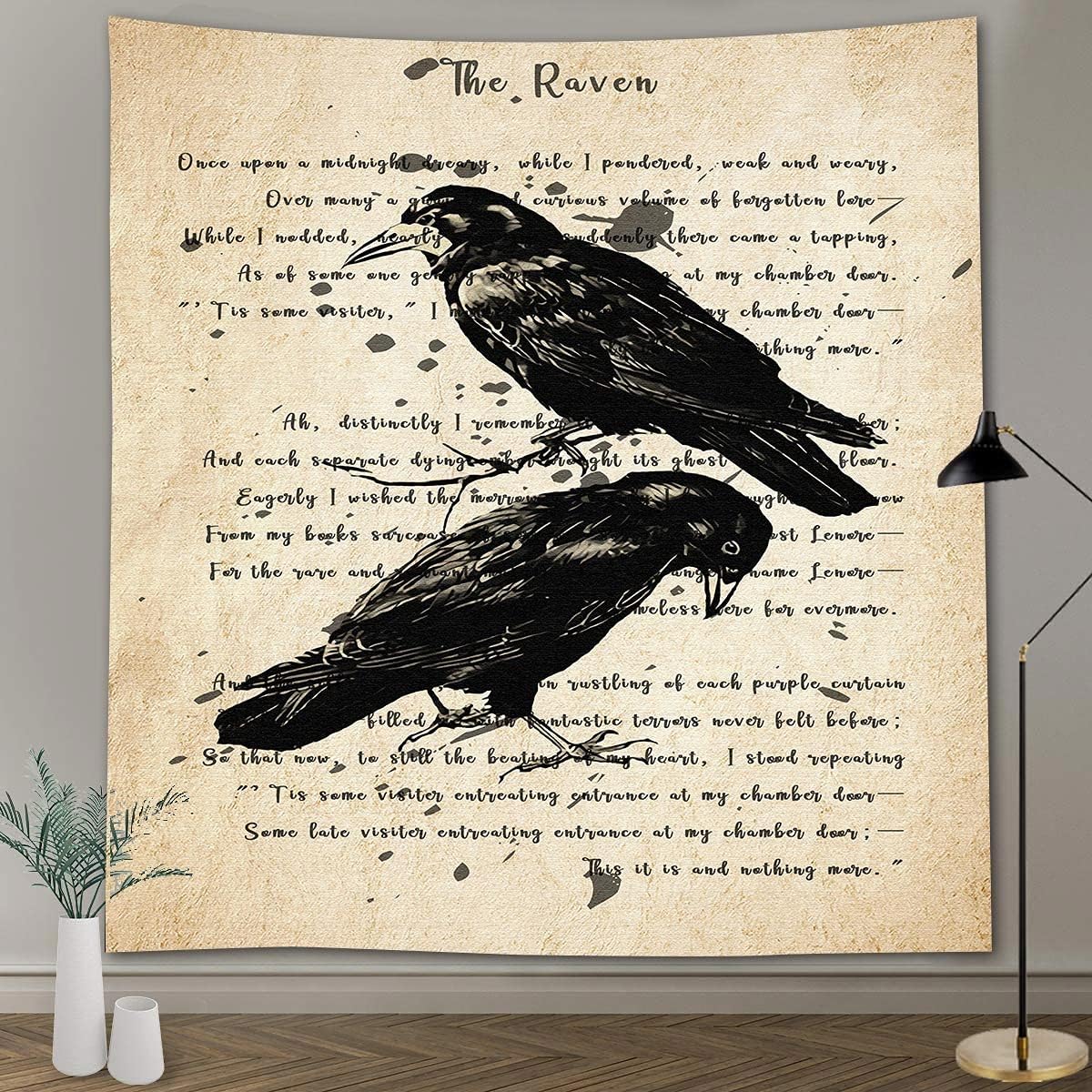 The Raven Tapestry Gothic Rustic Home Wall Tapestry, Large 90x100 Inches Soft Flannelette, Upgrading Dictionary Art Wall Hanging for Home Dorm GTQQAY1542