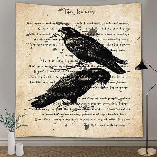 The Raven Tapestry Gothic Rustic Home Wall Tapestry, Large 90x100 Inches Soft Flannelette, Upgrading Dictionary Art Wall Hanging for Home Dorm GTQQAY1542