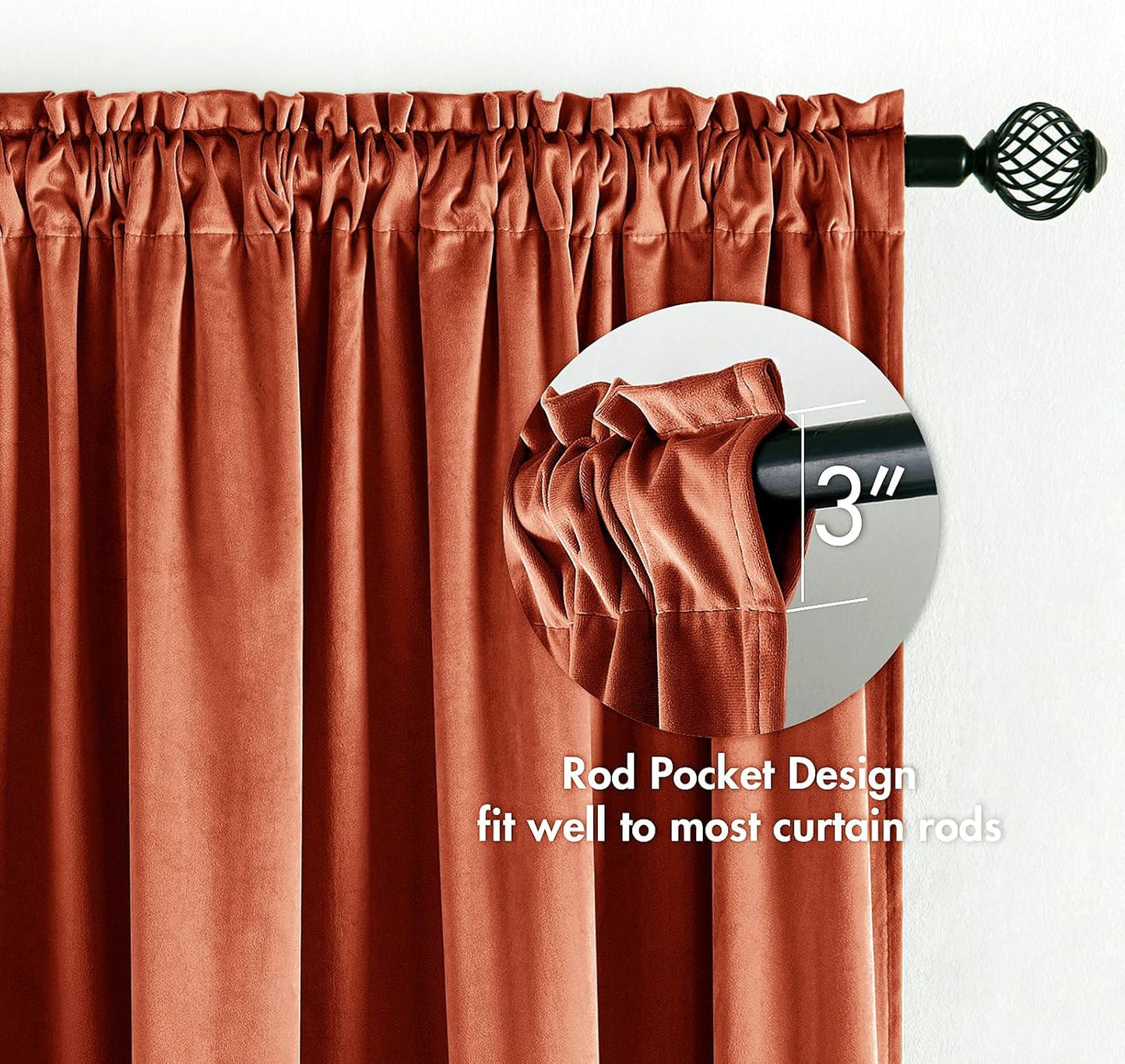 MIULEE Burnt Orange Velvet Curtains Thermal Insulated Blackout Curtain Fall Drapes for Bedroom Living Room Darkening 96 Inches Long Rust Terracotta Panels Rod Pocket Set of 2