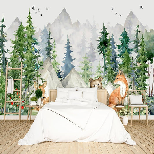 Kids Animals Forest Wallpaper Peel and Stick Nursery Wall Mural for Bedroom Living Room - 85"x118"