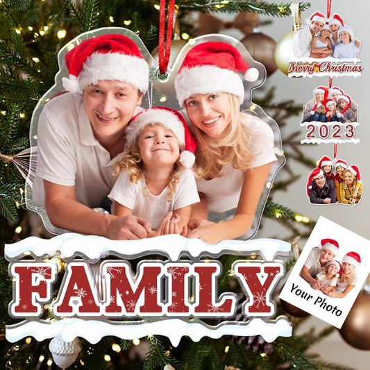 Personalized Photo Ornament Acrylic Custom Christmas Ornaments with Picture Customized Family Christmas Ornament 2023 for Tree Hanging Decoration Gift for Men Women Style 3