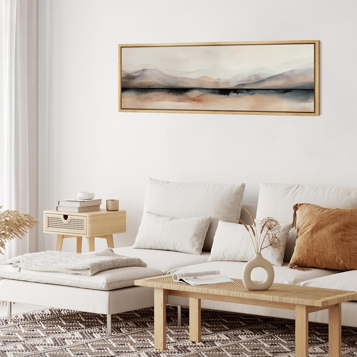 MUDECOR Large Framed Canvas Print Wall Art Abstract Mountain Hues Modern Minimalist Landscape Antique Retro Fine Art Illustrations Decorative Colorful for Bedroom - 60"x20"