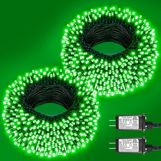 2 Pack Christmas Lights Outdoor, Total 200FT 600LED String Lights for Outside with 8 Modes Waterproof, Green Wire Twinkle Tree Lights Green Wire for Indoor Yard Garden Party Decorations, Green