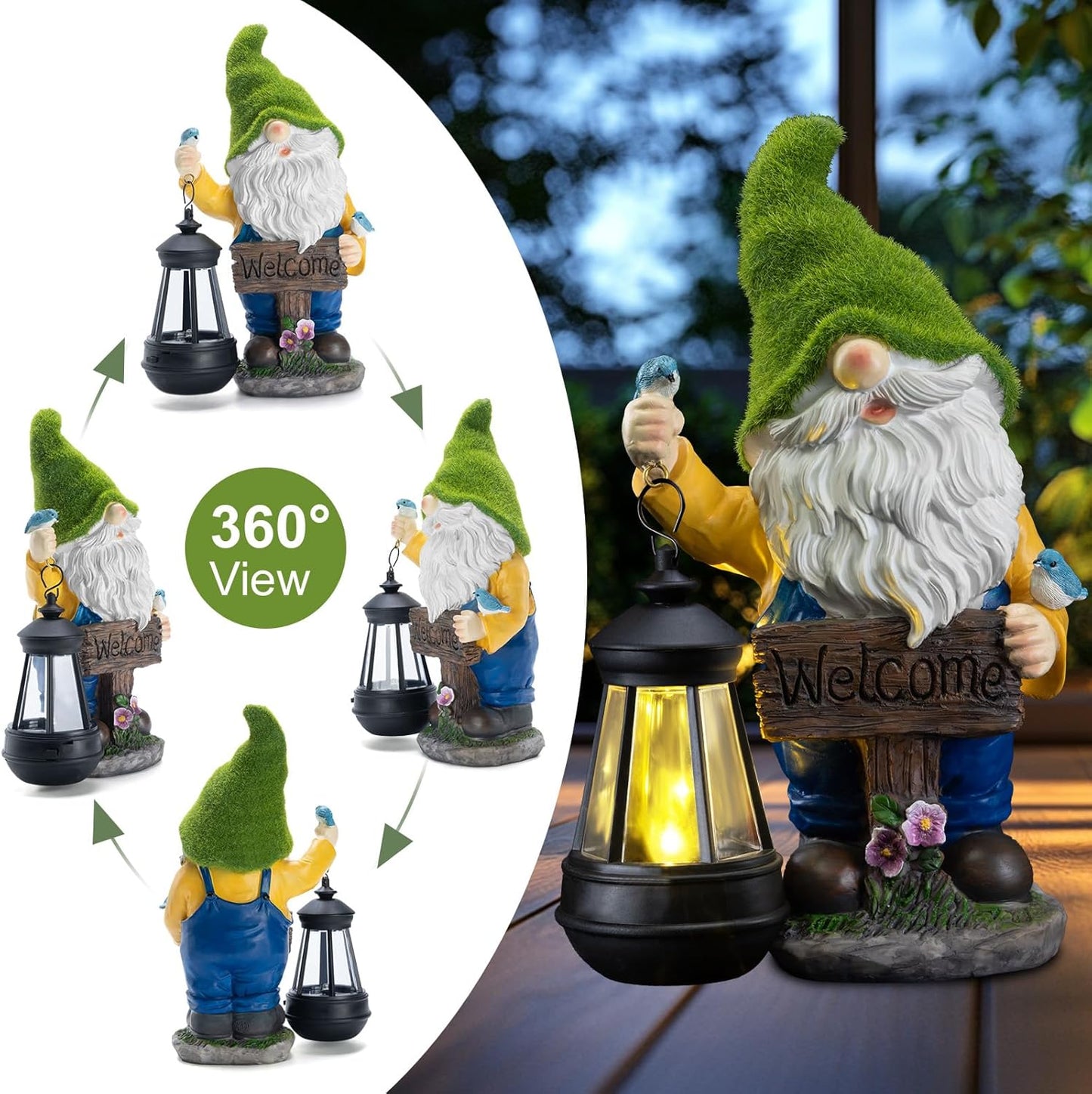 Garden Gnome Outdoor Statues with Solar Lights,Resin Flocked Solar Gnome Statue Holding Lantern,Outdoor Gnomes Decorations for Garden, Patio Gnome Gifts for Mom