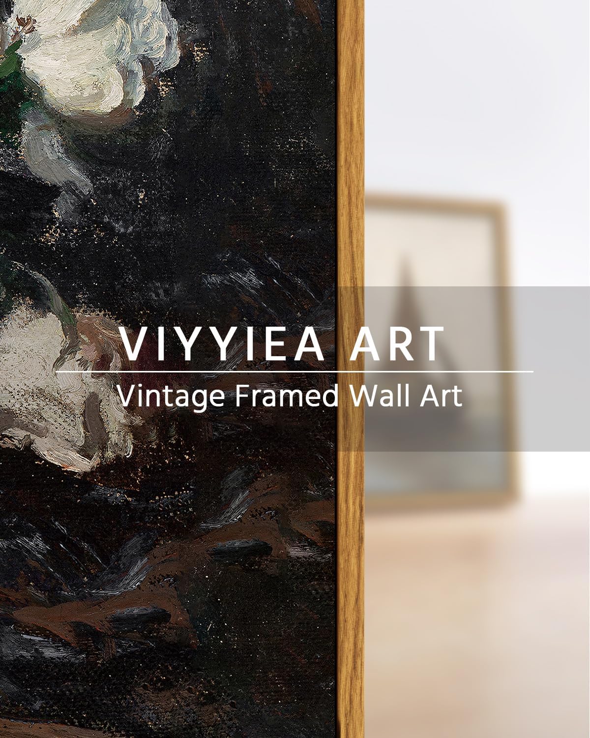 VIYYIEA Framed Canvas Wall Art Home Decor Vintage Botanical Prints White Roses in Vase Rustic Farmhouse Flower Wall Decor Mid Century Pictures Decor Art Prints Floral Room Decor for Living Room 9x11in