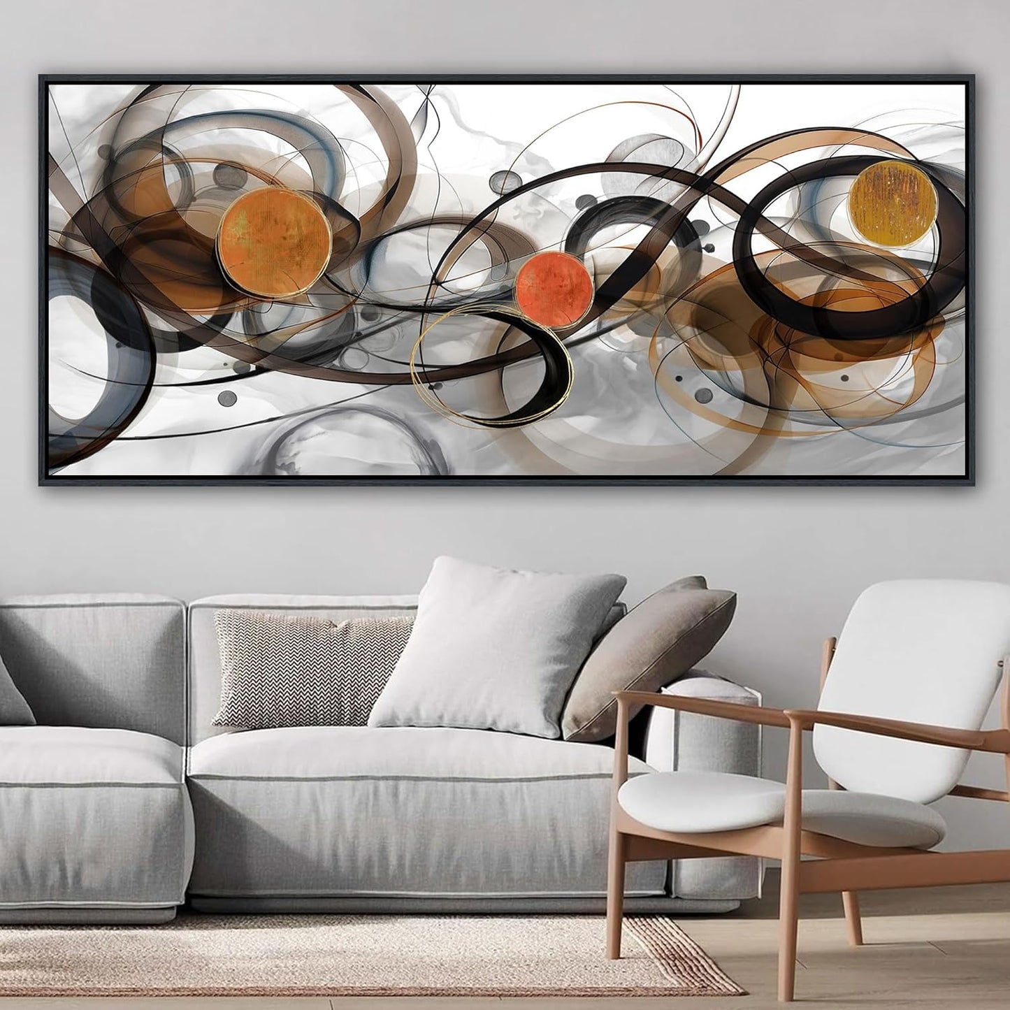 XLSJERST Large Wall Art for Living Room - 86x39 Inches Black and Gray Canvas Picture Framed Artwork for wall Modern Abstract Minimalist Paintings Oversize Wall Decor