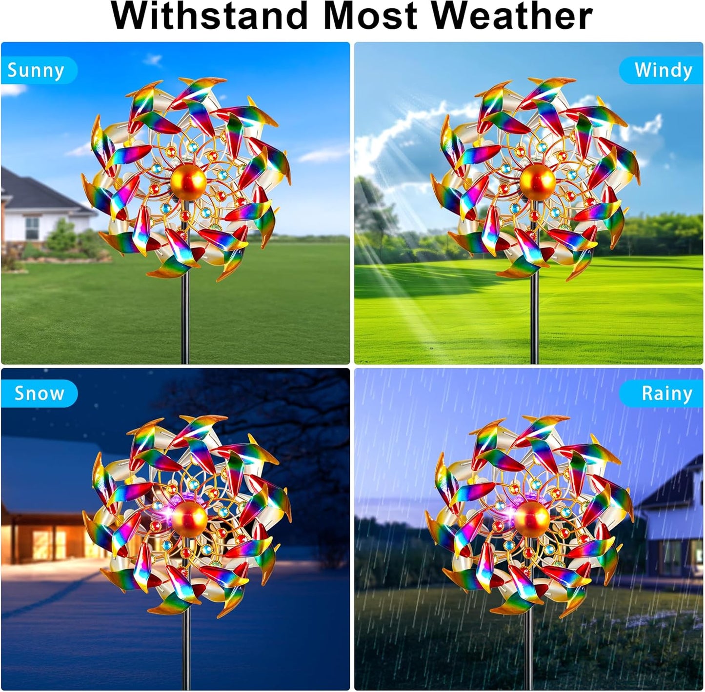 54'' Wind Spinners Outdoor Solar Garden Decor Light - Unique Gemstone Colorful Windmill, Durable Waterproof Design for Garden, Lawn, Patio