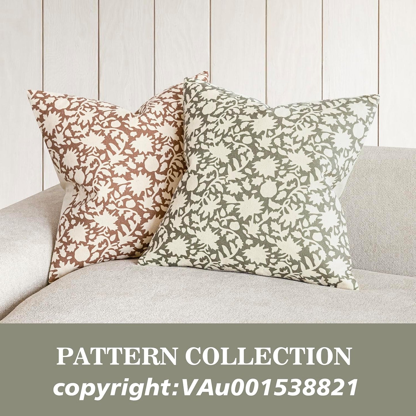 Foindtower Set of 2 Decorative Neutral Floral Throw Pillow Covers Accent Farmhouse Cushion Covers Boho Vintage Pillowcase for Couch Sofa Bedroom Living Room Home Decor Outdoor,18×18 Inch,Sage Green